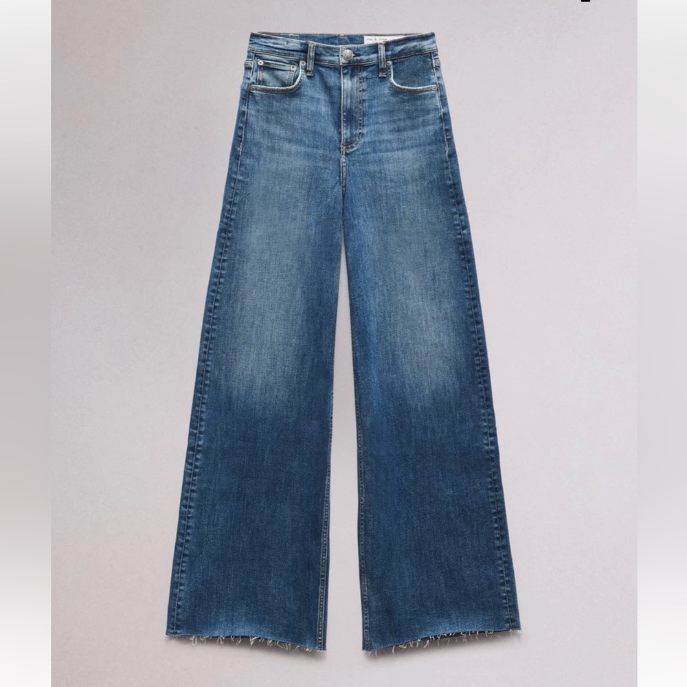 Rag & Bone Sophie High-Rise Full Length Ultra Wide Denim. Color - Willow